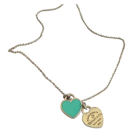 Tiffany & Co "Return To" Double Heart Necklace with Diamond - Picture 9 of 11